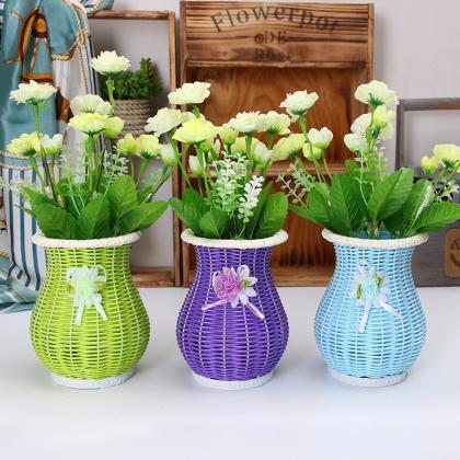 Wrought Iron Flower Basket Color Rattan Vase Home..