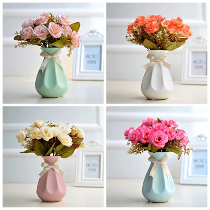 Macaron-colored Modern Simple Fresh Ceramic Vase Candy-colored Money Bag Bow Small Mouth Vase