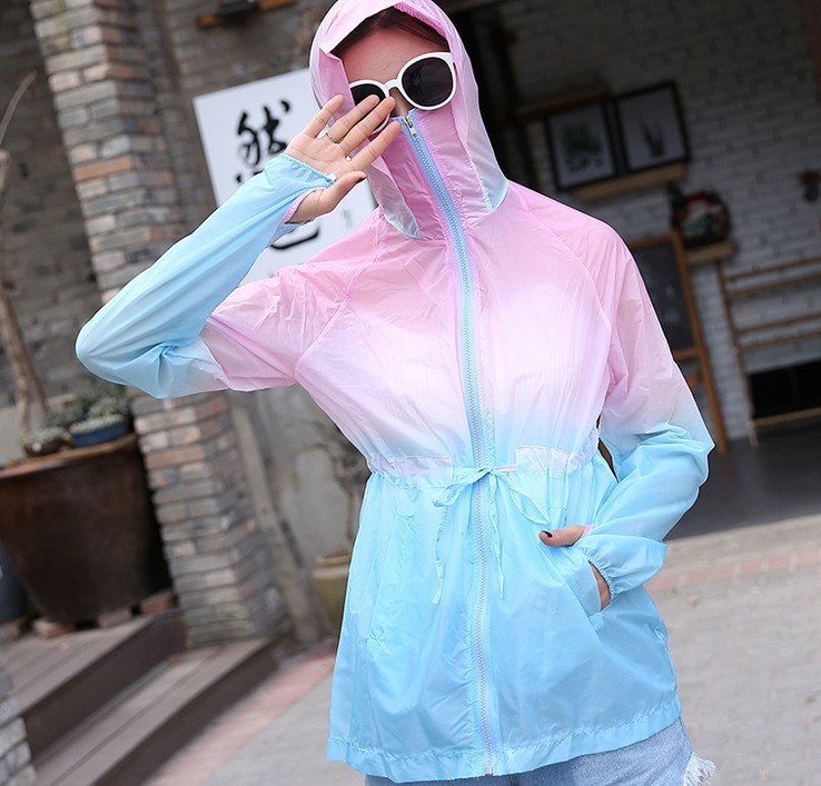 Color-changing Uv Protection Sunscreen Women's Ultra-thin Hooded Turtleneck Sun Coat Jacket